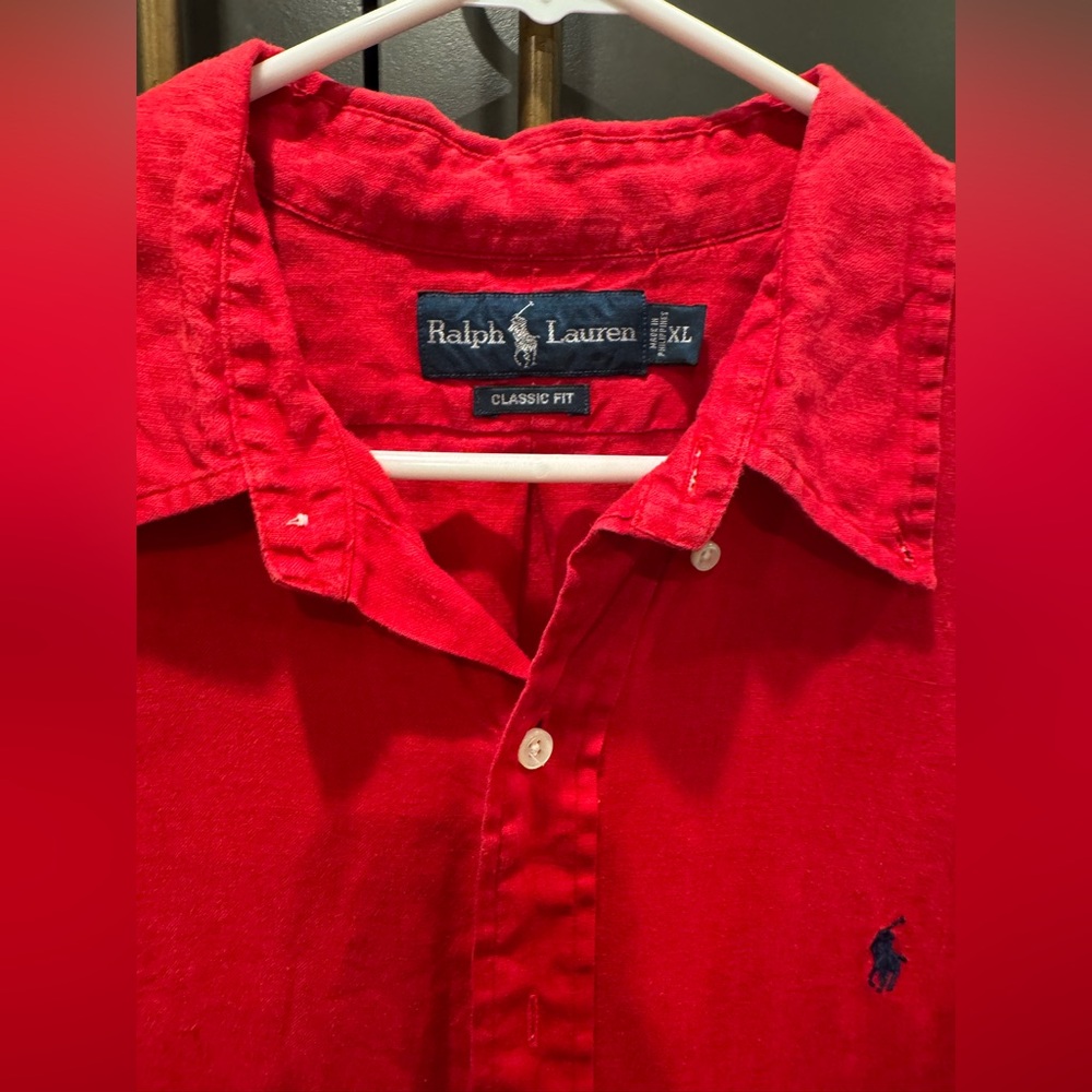 Ralph Lauren Classic Fit Button Down Shirt Men’s XL Red Linen Blend - Picture 4 of 4